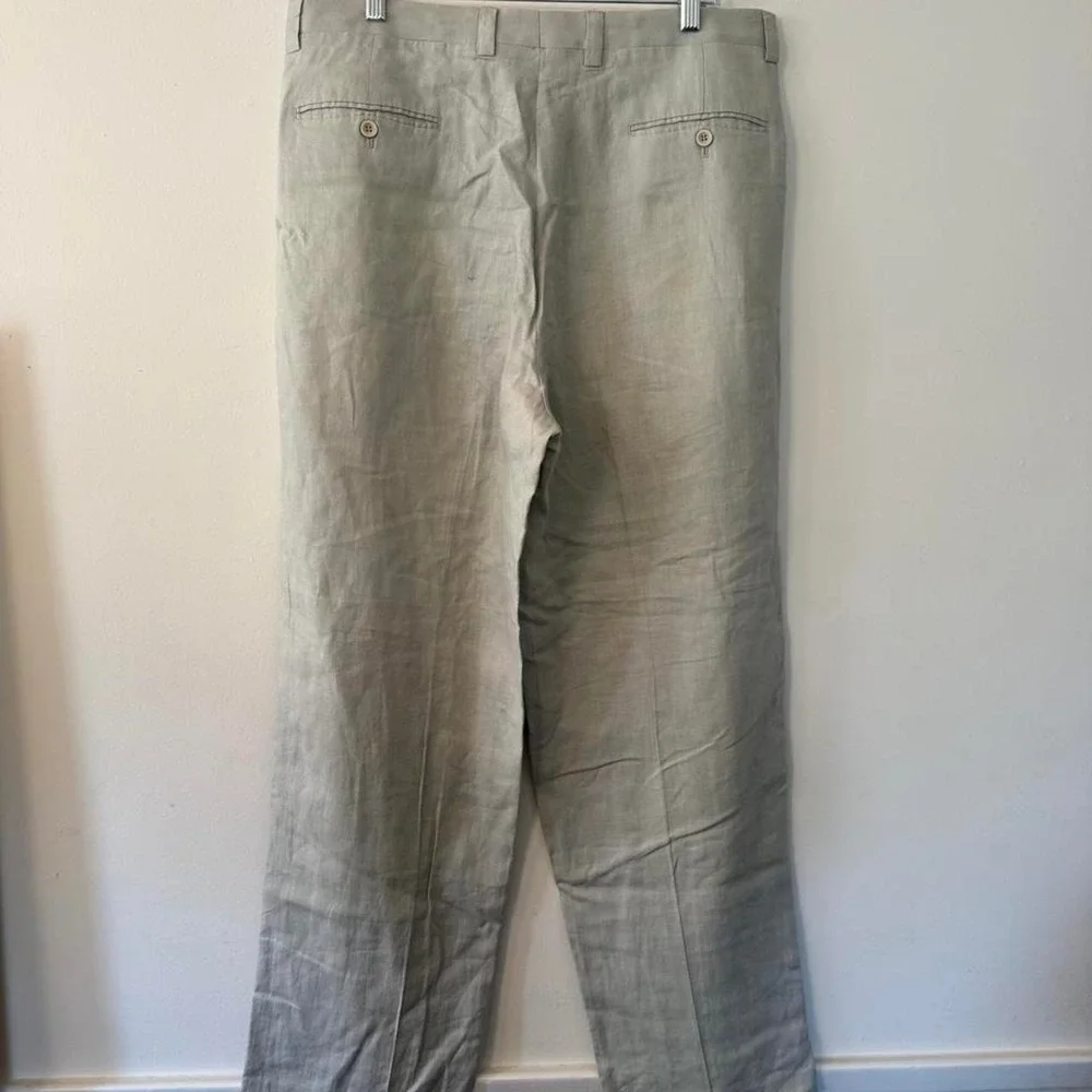 Vtg Inserch Mens Beige 100% Linen Dress Pants Size 38x30 Coastal Casual Summer